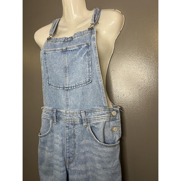 &Denim Overalls Womens 4 Light Wash Blue Denim Bib Adjustable Straps Distressed - Picture 5 of 11